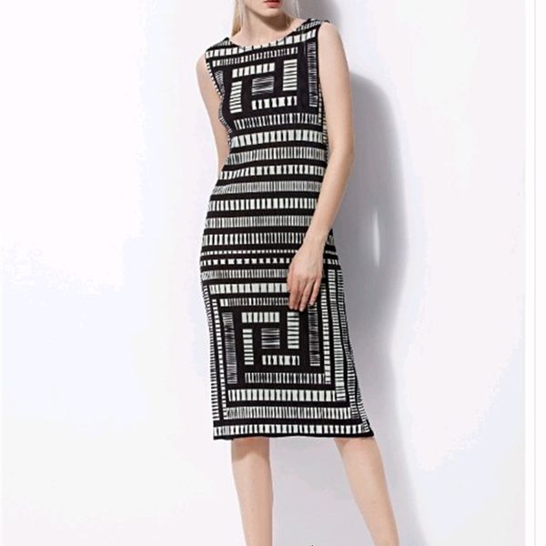 dress miyake fold sleeveless fashion o-neck print stripe straight, Black;gray