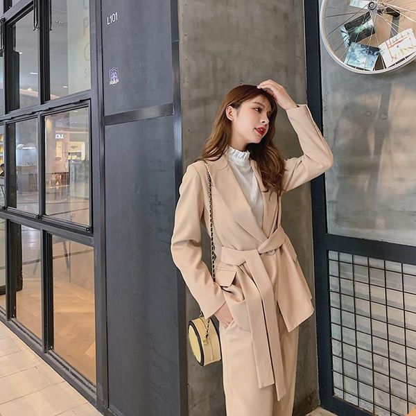 women's suits & blazers autumn women khaki lace up long sleeve pant suit loose notched blazer jacket and office lady wear female sets, White;black
women's suits & blazers autumn women khaki lace up long sleeve pant suit loose notched blazer jacket and office lady wear female sets, White;black