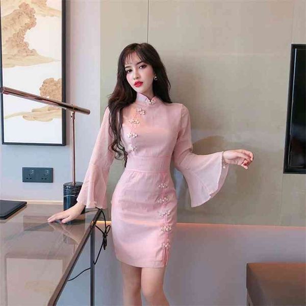 spring autumn women's dress retro republican style pure color trumpet sleeve waist improved cheongsam ll161 210506, Black;gray
spring autumn women's dress retro republican style pure color trumpet sleeve waist improved cheongsam ll161 210506, Black;gray