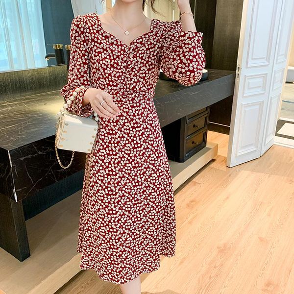 casual dresses autumn niche waist closing v-neck long sleeve women's skirt floral chiffon french dress, Black;gray
casual dresses autumn niche waist closing v-neck long sleeve women's skirt floral chiffon french dress, Black;gray