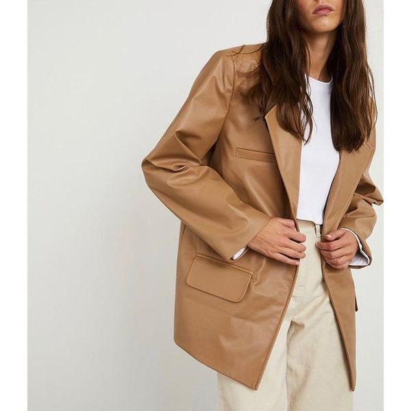 women's suits & blazers fashion solid office lady pu leather women elegant single button jackets pockets ladies, White;black
women's suits & blazers fashion solid office lady pu leather women elegant single button jackets pockets ladies, White;black