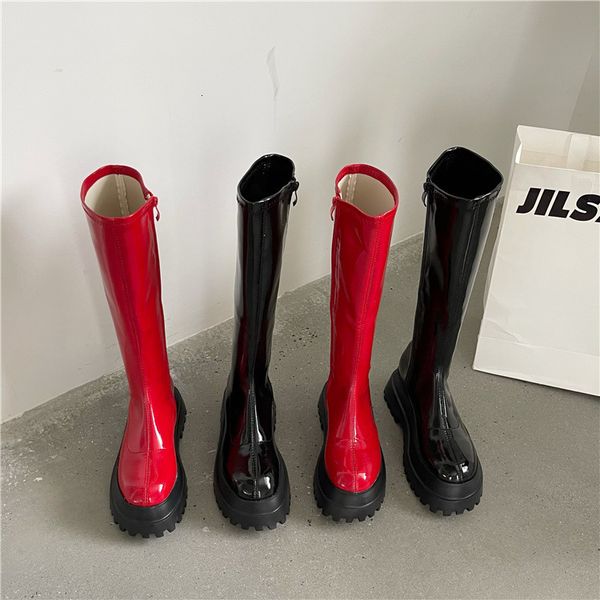 2021 super high heels thick soled medium long boot's red autumn and winter patent leather, Black
2021 super high heels thick soled medium long boot's red autumn and winter patent leather, Black