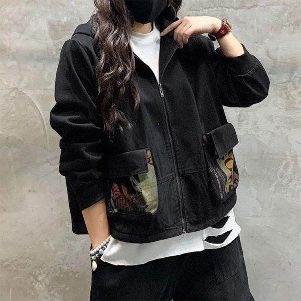 women's jackets 2021 autumn arts style women long sleeve loose casual short coats print double pocket cotton denim hooded v532, Black;brown
women's jackets 2021 autumn arts style women long sleeve loose casual short coats print double pocket cotton denim hooded v532, Black;brown