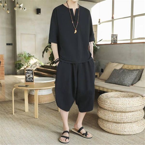 men's tracksuits fashion sets linen short set 2021 summer mens cotton shorts suit male streetwear chinese style 2 piece v-neck, Gray
men's tracksuits fashion sets linen short set 2021 summer mens cotton shorts suit male streetwear chinese style 2 piece v-neck, Gray