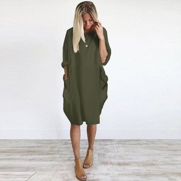 summer casual solid color womens dress o neck long sleeve pockets baggy boho loose beach large size, Black;gray
summer casual solid color womens dress o neck long sleeve pockets baggy boho loose beach large size, Black;gray