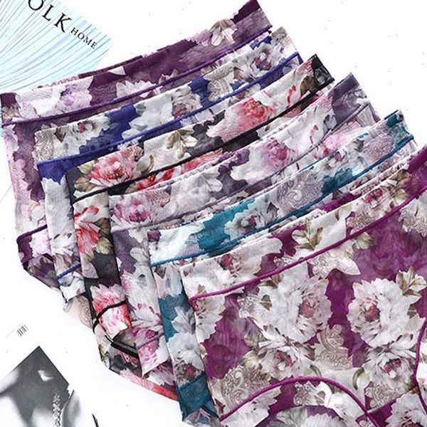 women shorts seamless flower print panties comfortable breathable mesh hollow out middle waist, White;black
women shorts seamless flower print panties comfortable breathable mesh hollow out middle waist, White;black