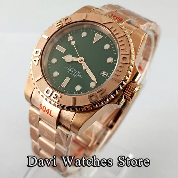 wristwatches 40mm sterile green mens watches rose gold case bezel sapphire nh35 automatic movement waterproof men's watch, Slivery;brown 
wristwatches 40mm sterile green mens watches rose gold case bezel sapphire nh35 automatic movement waterproof men's watch, Slivery;brown
