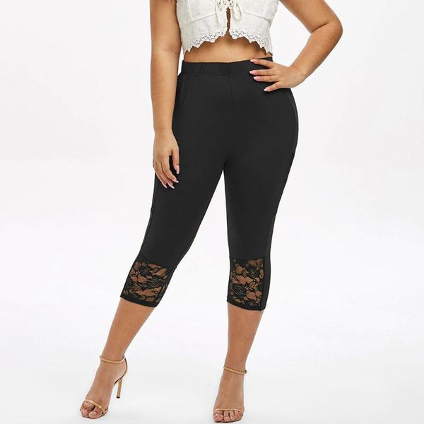 women's leggings women plus size solid lace patchwork elastic waist casual pants color stitching large, Black
women's leggings women plus size solid lace patchwork elastic waist casual pants color stitching large, Black