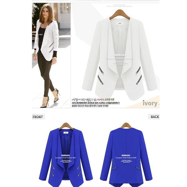 long personality zipper pocket white blazer women single button slim elegant office jacket s autumn mujer 210603, White;black
long personality zipper pocket white blazer women single button slim elegant office jacket s autumn mujer 210603, White;black