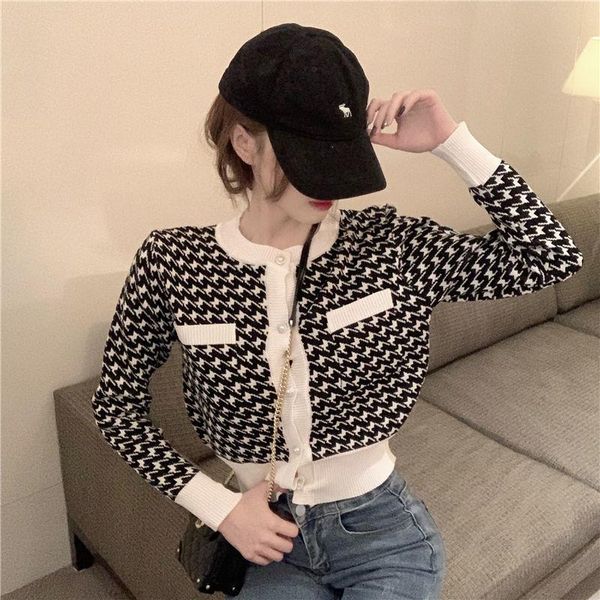 women's knits & tees woman sweaters cardigan autumn and winter houndstooth coat long-sleeved sweater slim-fit top, White
women's knits & tees woman sweaters cardigan autumn and winter houndstooth coat long-sleeved sweater slim-fit top, White
