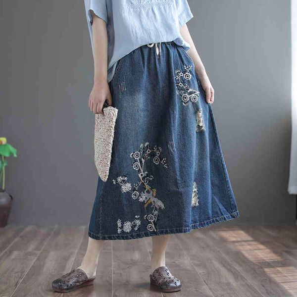 johnature women denim a-line skirts embroidery elastic waist blue summer pockets female vintage floral skirts 210521, Black
johnature women denim a-line skirts embroidery elastic waist blue summer pockets female vintage floral skirts 210521, Black