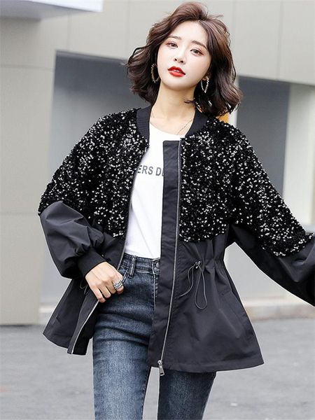 women's trench coats sequin spliced trendy harajuku jacket windbreaker women 2021 spring and autumn short coat drawstring slim streetwe, Tan;black
women's trench coats sequin spliced trendy harajuku jacket windbreaker women 2021 spring and autumn short coat drawstring slim streetwe, Tan;black