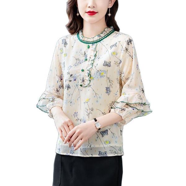 women's blouses & shirts high-end temperament chiffon women summer casual loose print ruffle collar half sleeve buttons blusas mm1006, White
women's blouses & shirts high-end temperament chiffon women summer casual loose print ruffle collar half sleeve buttons blusas mm1006, White