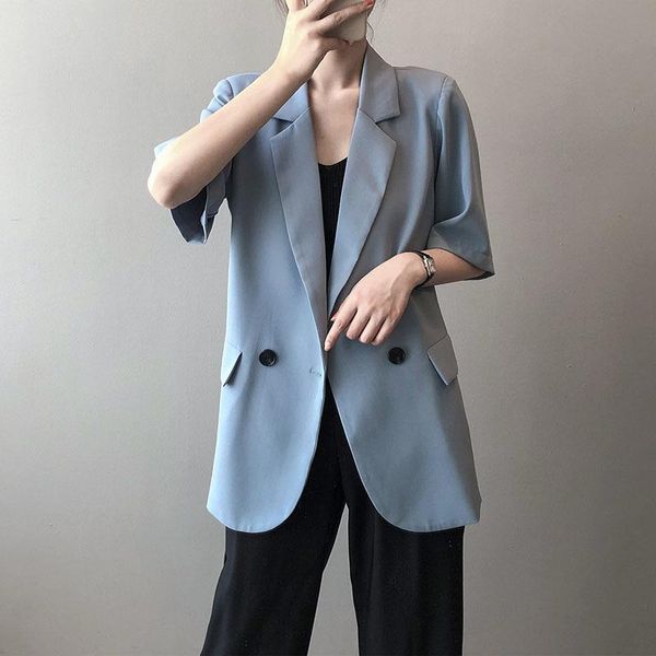 women's suits & blazers korean women mid-length blue short-sleeve blazer jacket summer 2021 loose casual lapel single-breasted thin chi, White;black
women's suits & blazers korean women mid-length blue short-sleeve blazer jacket summer 2021 loose casual lapel single-breasted thin chi, White;black