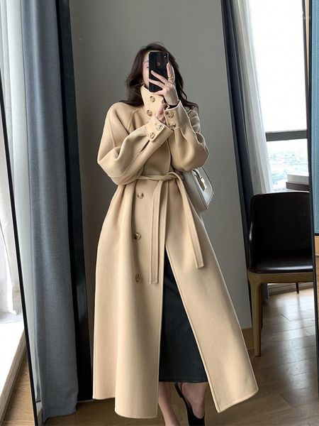 women's wool & blends khaki coat 2021 autumn and winter temperament medium long double-sided ni, Black
women's wool & blends khaki coat 2021 autumn and winter temperament medium long double-sided ni, Black