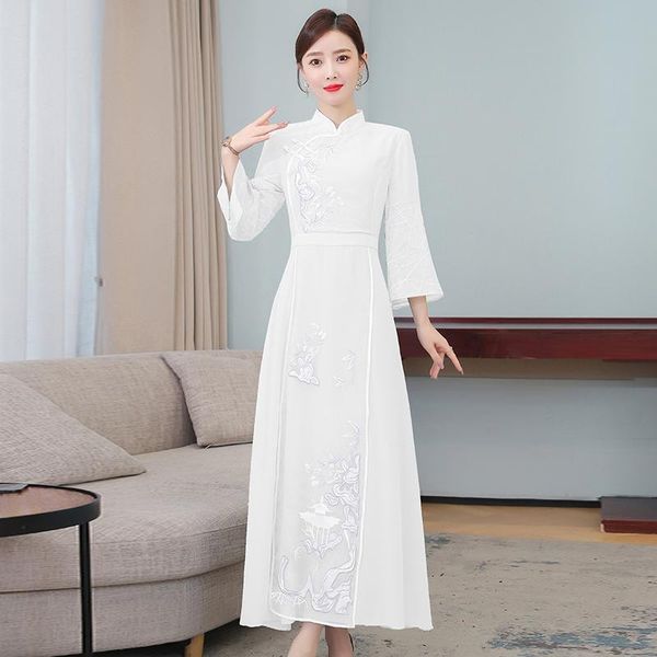 casual dresses coigarsam women dress summer 2022 chinese style cheongsam three quarter sleeve blue white vestidos robe, Black;gray
casual dresses coigarsam women dress summer 2022 chinese style cheongsam three quarter sleeve blue white vestidos robe, Black;gray