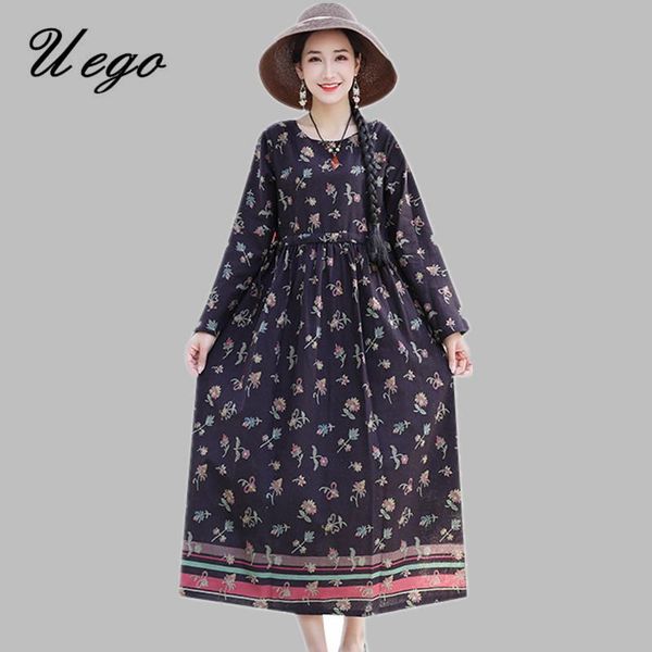 casual dresses uego vintage dress 2021 long sleeve autumn print floral prairie chic linen cotton loose women spring, Black;gray
casual dresses uego vintage dress 2021 long sleeve autumn print floral prairie chic linen cotton loose women spring, Black;gray