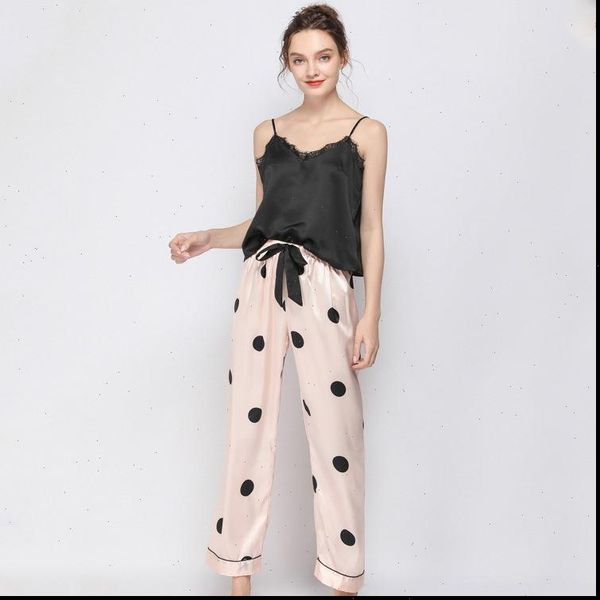 pajamas set summer lace women sleepwear design with trousers v neck nuisette loose style home suit, Black;red
pajamas set summer lace women sleepwear design with trousers v neck nuisette loose style home suit, Black;red