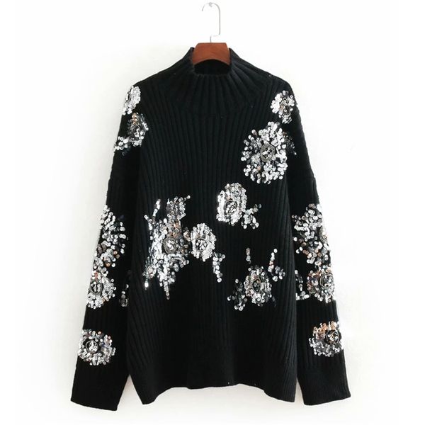 women vintage autumn winter warm sweaters o-neck pullovers beads black loose plus size female street knitted sweater 210513, White;black
women vintage autumn winter warm sweaters o-neck pullovers beads black loose plus size female street knitted sweater 210513, White;black