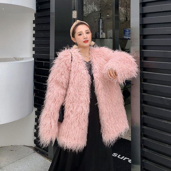 women's fur & faux korean fashion coat women autumn winter pink long jacket fleece kurtka zimowa damska female clothing ed50pc, Black
women's fur & faux korean fashion coat women autumn winter pink long jacket fleece kurtka zimowa damska female clothing ed50pc, Black