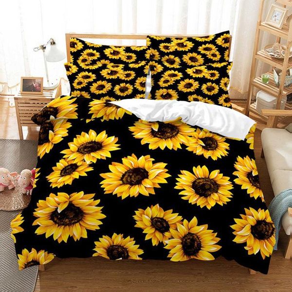 bedding sets black sunflowers soft comforter set yellow printed comefortable duvet cover boys girls for bedroom