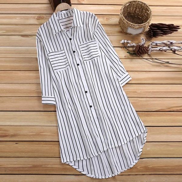 women's blouses & shirts elegant stripe button turn-down collar oversized casual office long blusas mujer, White
women's blouses & shirts elegant stripe button turn-down collar oversized casual office long blusas mujer, White