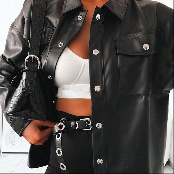 waatfaak women shirts black leather blouse casual plus size elegant long sleeve button pocket winter office blouses ladies, White 
waatfaak women shirts black leather blouse casual plus size elegant long sleeve button pocket winter office blouses ladies, White