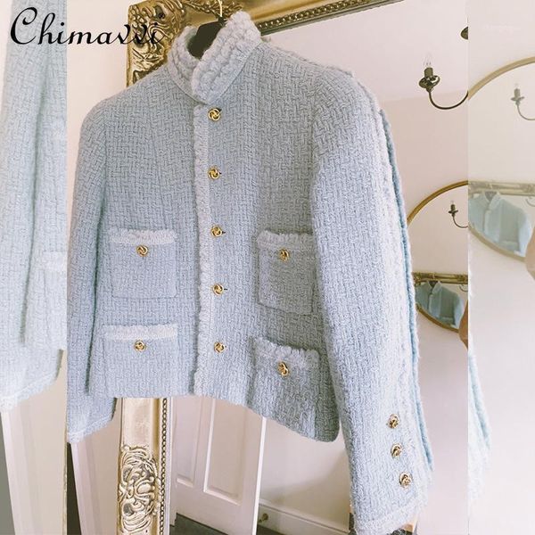 all-match light blue short wool coat female 2021 spring metal buckle pocket stand collar long sleeve women jacket women's & blends, Black
all-match light blue short wool coat female 2021 spring metal buckle pocket stand collar long sleeve women jacket women's & blends, Black