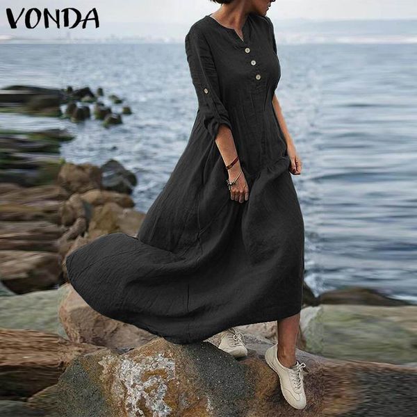 women's blouses & shirts casual vintage maxi dresses long sleeve button cotton linen vonda solid sundress spring loose robe vestid, White
women's blouses & shirts casual vintage maxi dresses long sleeve button cotton linen vonda solid sundress spring loose robe vestid, White
