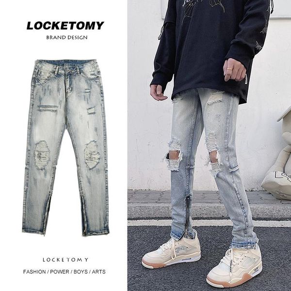 men's jeans 2021 high street vibe style fashion ripped slim feet retro motorcycle pants, Blue
men's jeans 2021 high street vibe style fashion ripped slim feet retro motorcycle pants, Blue