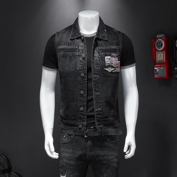 men's vests retro black plus size denim vest personality motorcycle jeans jacket streetwear sleeveless slim button coats s-5xl, Black;white
men's vests retro black plus size denim vest personality motorcycle jeans jacket streetwear sleeveless slim button coats s-5xl, Black;white