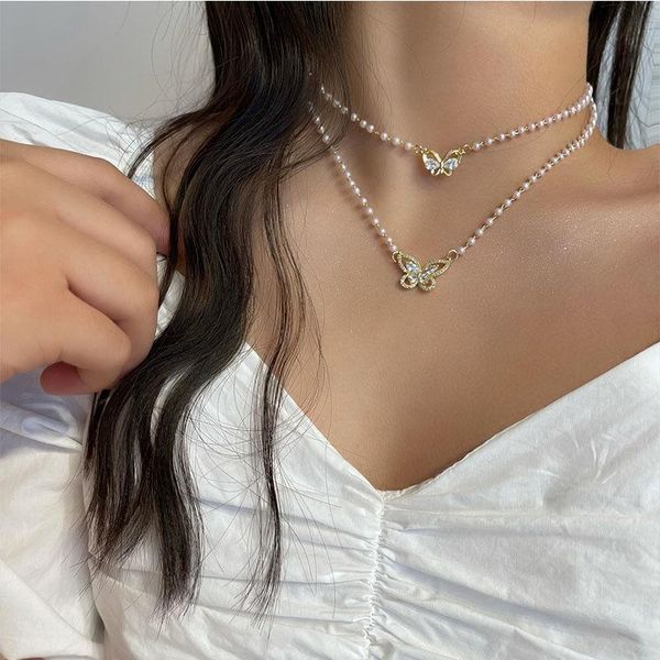 pendant necklaces vintage pearl double chain necklace for women zircon butterfly women's neck halloween choker jewelry collar, Silver
pendant necklaces vintage pearl double chain necklace for women zircon butterfly women's neck halloween choker jewelry collar, Silver