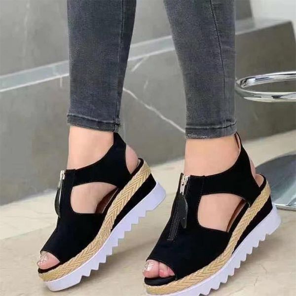 dress shoes 2021 summer fashion women sandals peep toe flat women's platform wedges zip hollow out plus size thick bottom female, Black
dress shoes 2021 summer fashion women sandals peep toe flat women's platform wedges zip hollow out plus size thick bottom female, Black