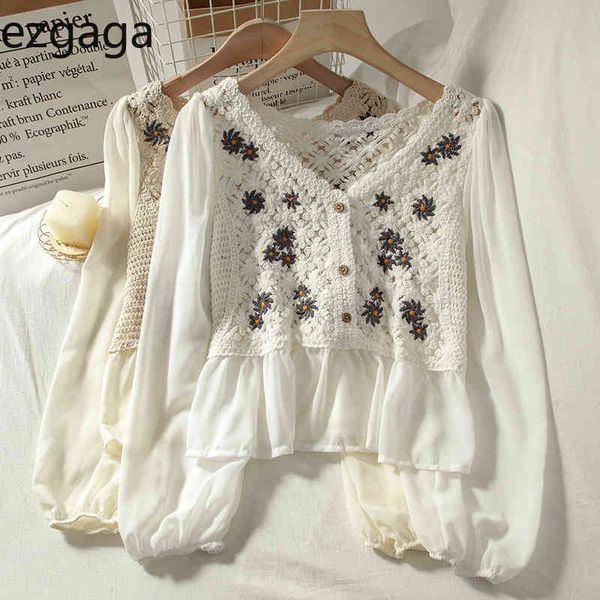 ezgaga women blouse autumn flower embroidery v-neck hollow out long lantern sleeve shirts chiffon button office lady elegant 210430, White
ezgaga women blouse autumn flower embroidery v-neck hollow out long lantern sleeve shirts chiffon button office lady elegant 210430, White