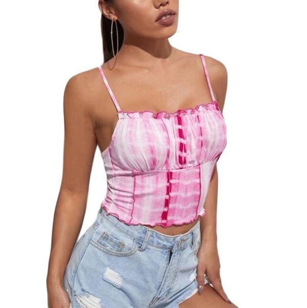 women's tanks & camis ruched bust camisole spaghetti strap tie dye print lettuce trim crop cami, White
women's tanks & camis ruched bust camisole spaghetti strap tie dye print lettuce trim crop cami, White