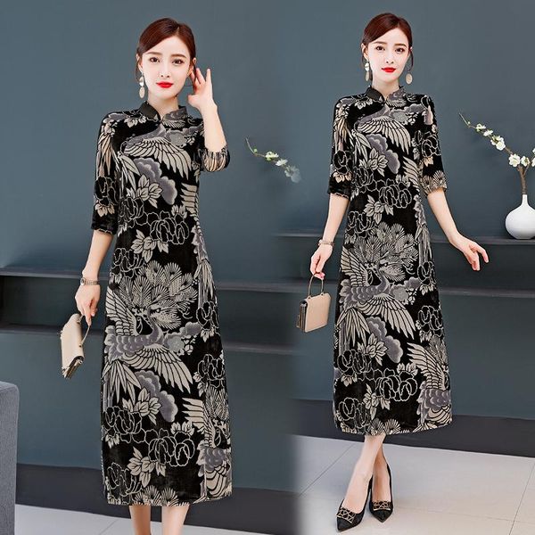 cheongsam chinese style dress vintage ladies temperament long sleeve stand collar plus size women dresses clothes casual, Black;gray
cheongsam chinese style dress vintage ladies temperament long sleeve stand collar plus size women dresses clothes casual, Black;gray