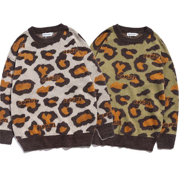 men's sweaters leopard knitted sweater, suitable for men and women, large loose fashionable in winter, White;black
men's sweaters leopard knitted sweater, suitable for men and women, large loose fashionable in winter, White;black