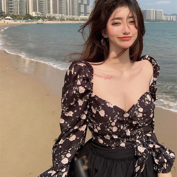 women's blouses & shirts summer women casual floral print v neck shirt bandage exposed navel long sleeves chiffon, White
women's blouses & shirts summer women casual floral print v neck shirt bandage exposed navel long sleeves chiffon, White