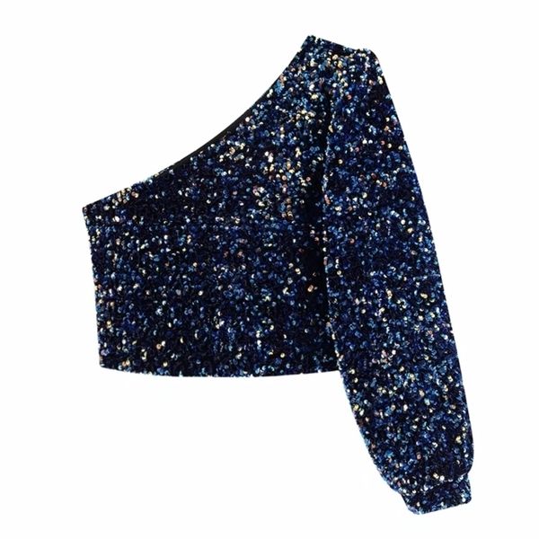 women sequins decoration asymmetry single shoulder shirts female nine quarter sleeve roupas leisure blouse chic ls6115, White
women sequins decoration asymmetry single shoulder shirts female nine quarter sleeve roupas leisure blouse chic ls6115, White