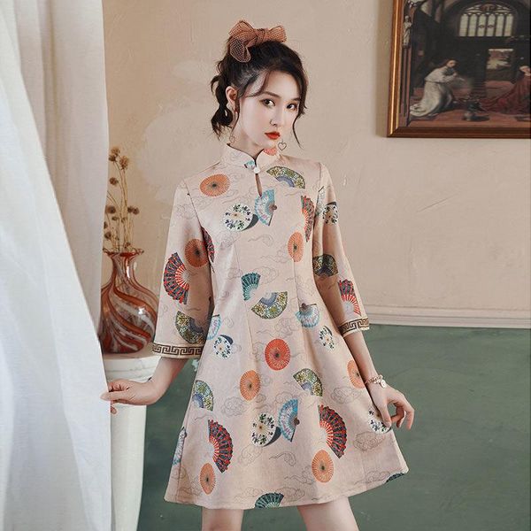 ethnic clothing inverted big-sleeved cheongsam modified version of the spring daily dress girl a-word skirt chinese style short seven-sleeve, Red
ethnic clothing inverted big-sleeved cheongsam modified version of the spring daily dress girl a-word skirt chinese style short seven-sleeve, Red