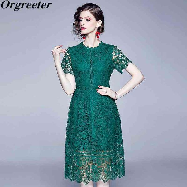 mid-length slim lace dress summer green/pink short sleeve hollow out embroidery patchwork vestidos 210525, Black;gray
mid-length slim lace dress summer green/pink short sleeve hollow out embroidery patchwork vestidos 210525, Black;gray