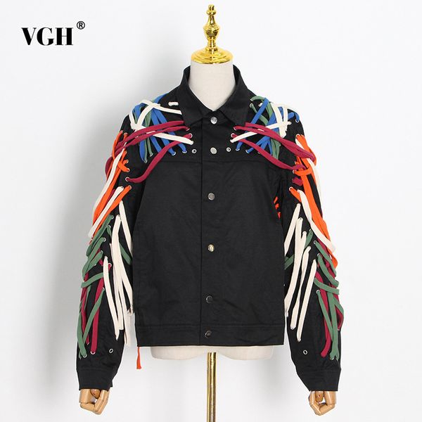 vgh bandage casual denim jacket for women lapel long sleeve cross patchwork tassel black jackets female spring new clothing 210421, Black;brown
vgh bandage casual denim jacket for women lapel long sleeve cross patchwork tassel black jackets female spring new clothing 210421, Black;brown