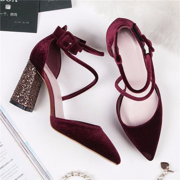 pointed toe high heels shoes 2021 summer flock surface bling block pumps women fashion closed sandals wine red, Black
pointed toe high heels shoes 2021 summer flock surface bling block pumps women fashion closed sandals wine red, Black