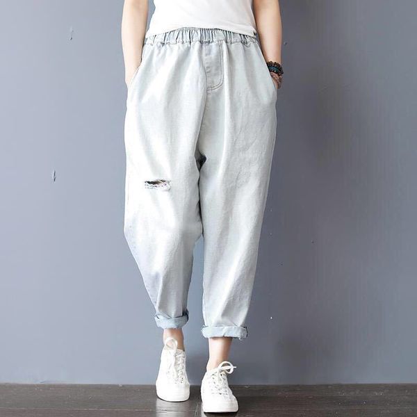 women's jeans summer arts style women elastic waist loose casual cotton denim harem pants vintage bleached ripped big size m77 7kn, Blue
women's jeans summer arts style women elastic waist loose casual cotton denim harem pants vintage bleached ripped big size m77 7kn, Blue