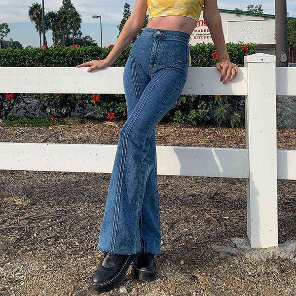 spring autumn high rise straight panelled denim jeans wide leg streetwear casual dark blue women's long skinny pants 211129
spring autumn high rise straight panelled denim jeans wide leg streetwear casual dark blue women's long skinny pants 211129