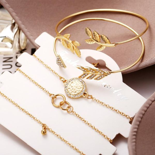 link, chain 2021 arrival metal jewelry arrow leaf circle bracelet five piece set, Black
link, chain 2021 arrival metal jewelry arrow leaf circle bracelet five piece set, Black