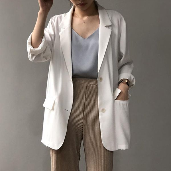 women's suits & blazers korean women thin blazer single-breasted solid draped female spring summer casual ladie outwear office, White;black
women's suits & blazers korean women thin blazer single-breasted solid draped female spring summer casual ladie outwear office, White;black
