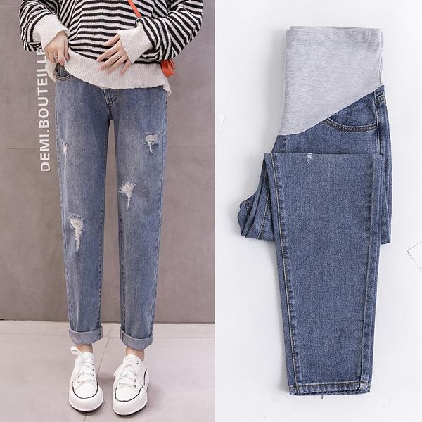 vintgae washed denim maternity jeans elastic waist belly loose pants clothes for pregnant women hole jeans, White
vintgae washed denim maternity jeans elastic waist belly loose pants clothes for pregnant women hole jeans, White