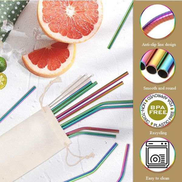 drinking straws 11 rainbow-colored reusable metal with cleaning brush 304 stainless steel straight and curved beverage accessories
drinking straws 11 rainbow-colored reusable metal with cleaning brush 304 stainless steel straight and curved beverage accessories
