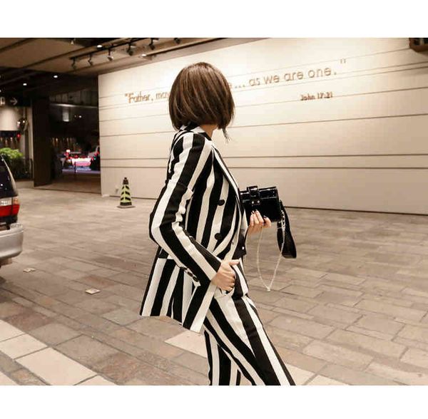 women's two piece pants zawfl 2021 winter women's office stripe two-piece formal double breasted jacket + ol overalls cpn pants, White
women's two piece pants zawfl 2021 winter women's office stripe two-piece formal double breasted jacket + ol overalls cpn pants, White